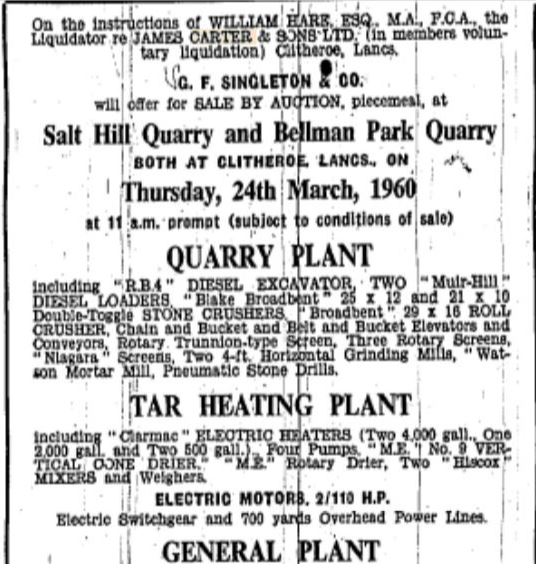 Liquidation - Carter's Bellman and Salthill Quarries.5-2-1960   A